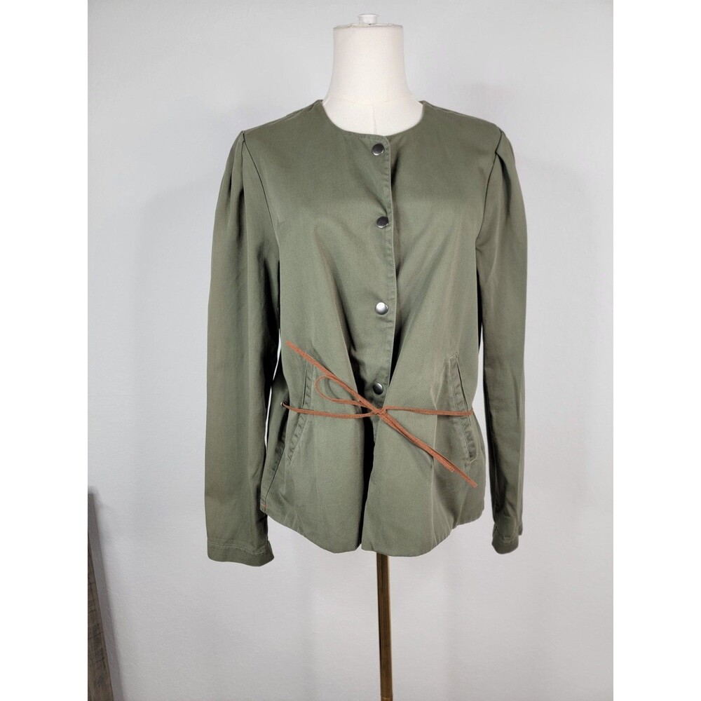Xirena Jacket M Medium Sullivan Green 100% Cotton Draw String Crop Shirt Snap